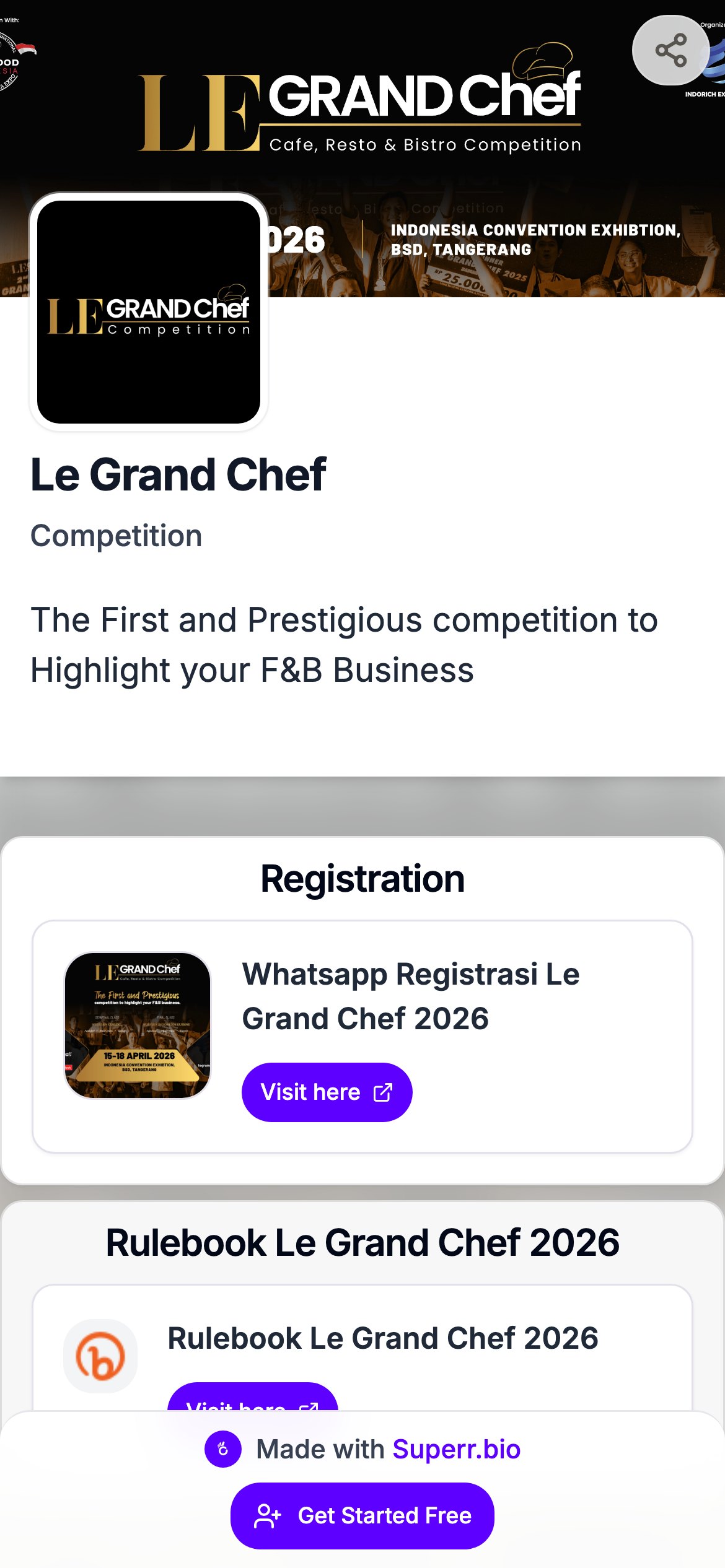 Le Grand Chef Competition bio page — F&B business event